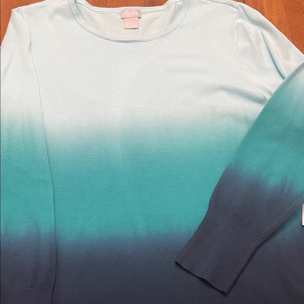 NWT Chicos Ombré Blue and Teal Lightweight Sweater Sz 2 Large Beautiful